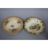 TWO GRAINGER & CO WORCESTER CABINET PLATES, one painted with a titled scene of Burn's Cottage on