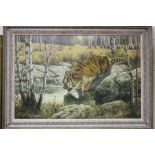 WILLEM STERNBERG DE BEER, (b.1941-), 'Siberian Tiger' depicting Tiger watering, signed lower