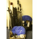 A SELECTION OF PHOTOGRAPHIC STUDIO EQUIPMENT, including a pair of Manfrotto heavy duty wheeled