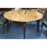 A GEORGIAN MAHOGANY OVAL DROP-LEAF DINING TABLE, with round tapering supports and ball and claw