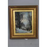 WILLIAM GREAVES, Winter landscape, impressionistic scene of a figure on a tree lined lane, houses