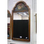 A PAIR OF QUEEN ANNE STYLE WALNUT FRAMED WALL MIRRORS, with painted friezes, one with sailing ship
