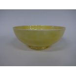 A RUSKIN POTTERY EGGSHELL FOOTED BOWL, having yellow lustre and white glaze, printed Ruskin, England