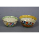 A CLARICE CLIFF SPRING CROCUS PATTERN BOWL, printed marks, diameter approximately 12.5cm, together