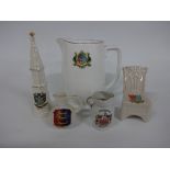 CRESTEDWARE, comprising Ilfracombe Melba jug, Florentine China Antwerpen tear bottle, Banbury Spire,