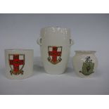 W H GOSS YORKSHIRE CRESTEDWARE, comprising York mug, Filey vase, Pickering urn vase, Sheffield