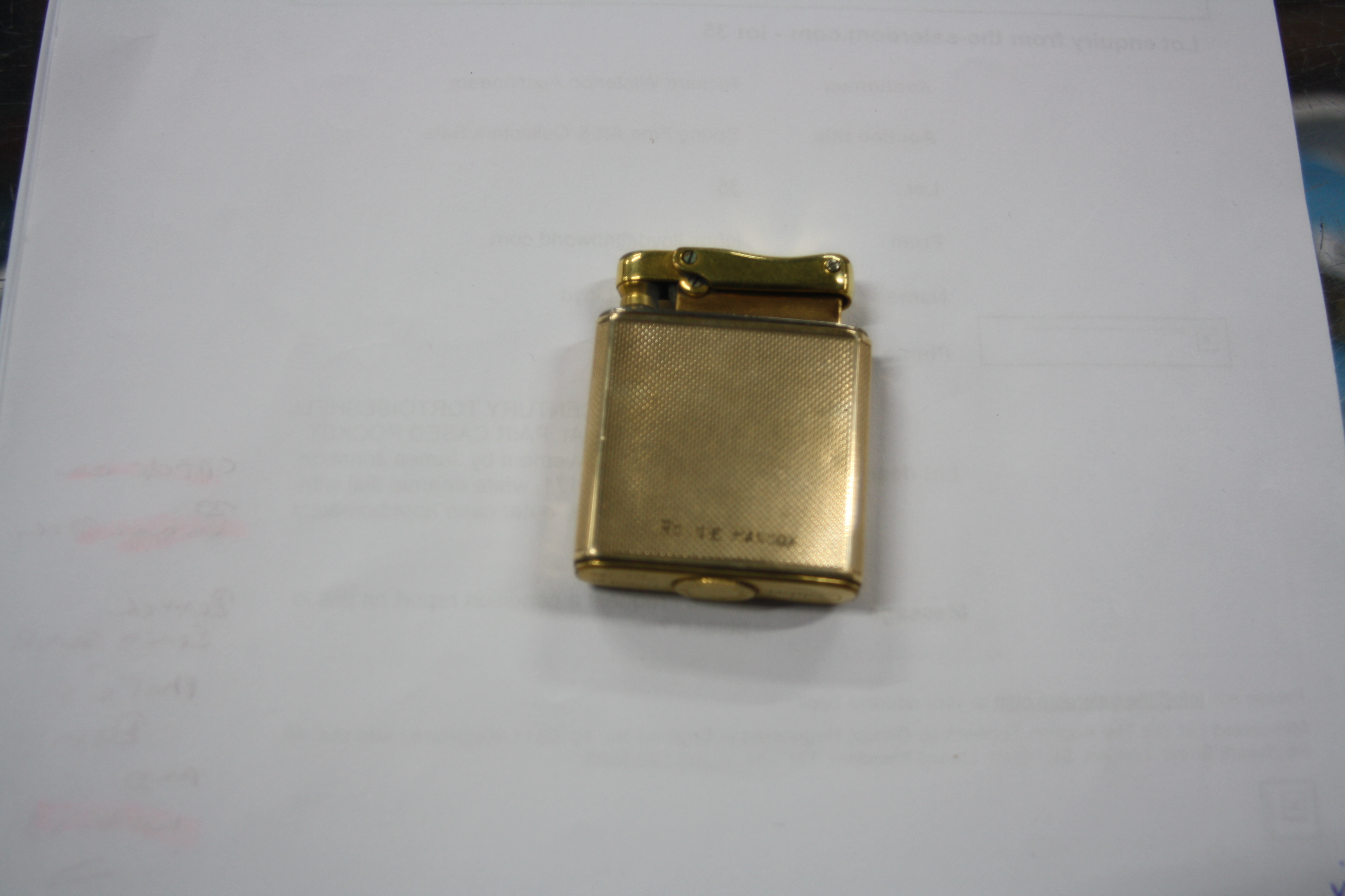 A CALIBRI 9CT GOLD AND GOLD PLATED MONOPOL CIGARETTE LIGHTER, fitted with a square dial clock, - Image 2 of 3
