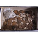 A SHOE BOX OF BRITISH COINAGE, to include over 820grams of .500 silver etc