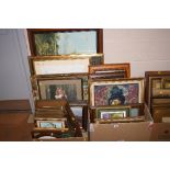 PICTURES AND PRINTS, two boxes of oils, watercolours and prints, including Ian Lowe Maritime scenes,