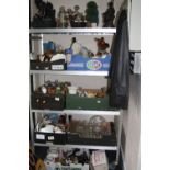 SEVEN BOXES AND LOOSE CERAMICS, GLASS, CHESS SET, JACKET, TABLE LAMP, WATER FEATURE, etc