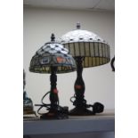 TWO MODERN TIFFANY STYLE LAMPS, (2)