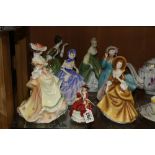 SEVEN ROYAL DOULTON FIGURES, to include 'Top O'the Hill' HN3499, 'Flowers of Love', HN3709, 'Sandra'