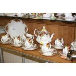ROYAL ALBERT 'OLD COUNTRY ROSES' TEAWARES, to include teapot, milk, sugar, cake plate, eight cups,