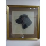 MARY BROWNING, 'Larry', portrait head of a black Labrador, titled lower left, signed and dated (19)
