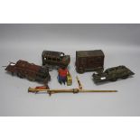 A DISTRESSED TINPLATE HORSE BUS, no makers marks, may be scratchbuilt, appears hand painted, red and