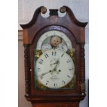 AN EARLY 19TH CENTURY MAHOGANY INLAID AND SATINWOOD BANDED LONGCASE CLOCK, broken swan neck pediment