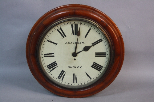 A VICTORIAN WALNUT CASED CIRCULAR WALL CLOCK, painted dial with Roman numerals, marked J.S.