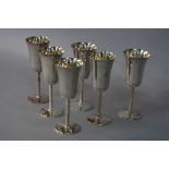 A SET OF SIX ELIZABETH II SILVER GOBLETS, bucket shaped bowls on bark effect stems, circular foot,