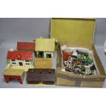 A COLLECTION OF SCATCHBUILT WOODEN FARM BUILDINGS AND YARD, c.1950's/1960's, some wear and damage,