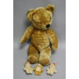 A GOLDEN PLUSH TEDDY BEAR, no markers marking, looks to be c.1970's, plastic eyes, vertical stitched