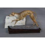 AN ALBANY FINE CHINA LIMITED EDITION FIGURE OF A GREYHOUND, No.12/250, mounted on a wooden plinth,