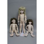TWO BOXED AND ONE UNBOXED REPRODUCTION COLLECTORS DOLLS, nape of neck marked 'S12H 719 DEP (from