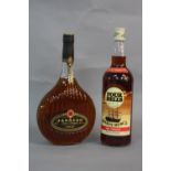 TWO BOTTLES OF SPIRITS, one bottle of Four Bells Navy Rum, 100% proof, fill level mid neck, 1 litre,