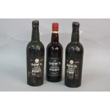 THREE BOTTLES OF DOW PORT, two 1966 vintage and one 1960 vintage, fill level, low neck (3)