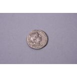 POSTUMIA 4 DENARIUS L. POSTUMIUS ALBINUS 96BC DENARIUS, 3.75 grams, head of Diana right Roma