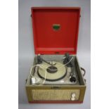 A DANSETTE MAJOR RECORD PLAYER, finished in mock wicker tolex with red lid and base, two controls to