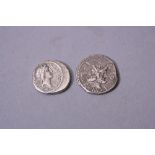 Q SICINIUS & COPONIUS SILVER DENARIUS, mint moving East with Pompey. Q Sirinivs VIR diademed head of