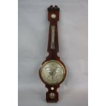 A VICTORIAN MAHOGANY WHEEL BAROMETER, with silvered 10 inch dial, unsigned, approximate height