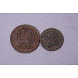 ROME BAIOCCO 1849 A 1, and a half Baiocco OB Eagle within wreath standing on Fasces Dioe Popolo.NC R