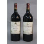 TWO BOTTLES OF CHATEAU LANSCOMBES MARGAUX GRAND CRU 1995, each bottle 1500ml, high fill level,