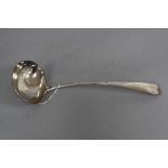 A GEORGE III SCOTTISH SILVER SOUP LADLE, Old English pattern engraved initial 'B', makers S & C,