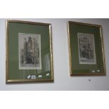 AFTER HENRY G WALKER, a pair of hand tinted etchings of gatehouses to educational establishments,