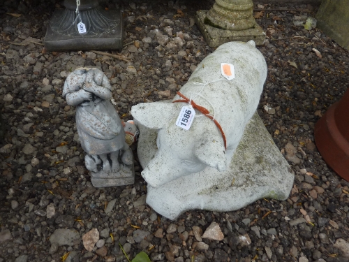 A PRE-CAST PIG GARDEN ORNAMENT, and a small girl garden ornament (sd) (2)