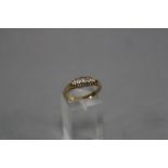 A VICTORIAN 18CT FIVE STONE DIAMOND BOAT, ring size Q