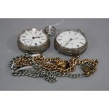 TWO LATE 19TH TO EARLY 20TH CENTURY SILVER RAILWAY POCKET WATCHES, one silver pocket watch, open