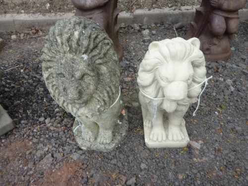 TWO PRE-CAST 'LION' GARDEN ORNAMENTS