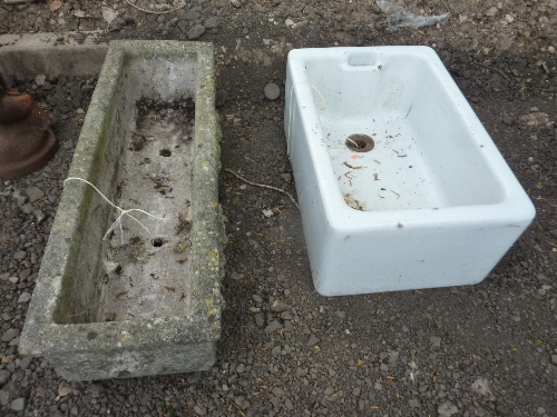 A PRE-CAST RECTANGULAR GARDEN PLANTER, and a Belfast sink (2)