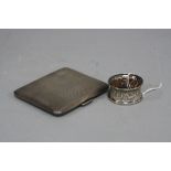 A SILVER CIGARETTE CASE, approximate weight 144 grams and a silver napkin ring, approximate weight