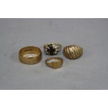A COLLECTION OF GOLD RINGS, to include a 9ct wide wedding band, D shaped measuring approximately 9mm