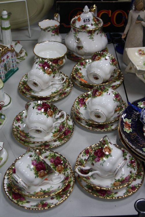 ROYAL ALBERT 'OLD COUNTRY ROSES' TEASET, comprising teapot, (hairline to base and side), six cups,