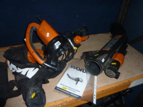 A WORX WG 501E ELECTRIC ALL IN ONE GARDEN BLOWER, vac and mulcher