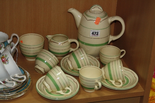 A CLARICE CLIFF FOR NEWPORT POTTERY CO. COFFEE SET, Rd.No.840076, comprising, coffee pot, cream jug,