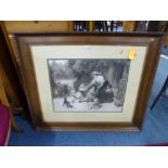 A LARGE LATE VICTORIAN/EDWARDIAN MONOCHROME PRINT, 'Nothing To Fear', in oak frame