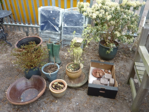 A QUANTITY OF VARIOUS PLANTERS, etc, some with plants (sd)