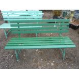A GREEN PAINTED SLATTED GARDEN BENCH (sd)