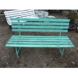 A GREEN PAINTED SLATTED GARDEN BENCH (sd)